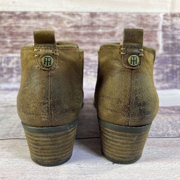 Tommy Hilfiger Womens 8 M Chelsea Booties Brown Leather Ankle Top Slip-On Shoes - Picture 6 of 16